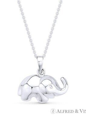 3D Baby Elephant Animal Charm Pendant in .925 Sterling Silver